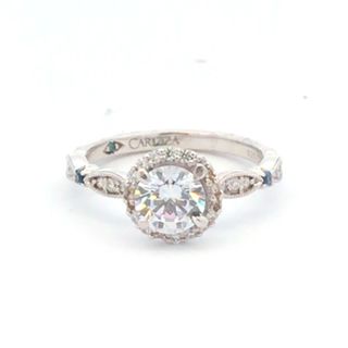 14K White Gold Round Cut Diamond Halo Engagement Ring Mounting 43 Diam