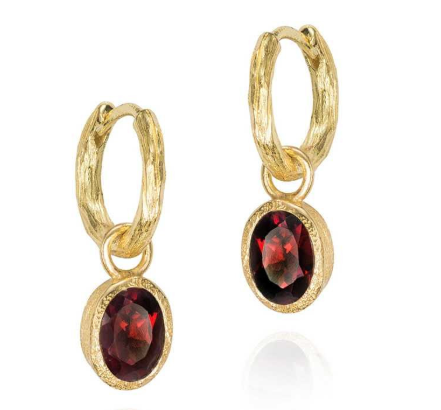 JORGE REVILLA STERLING SILVER ZEN COLLECTION GARNET HOOP EARRINGS WITH