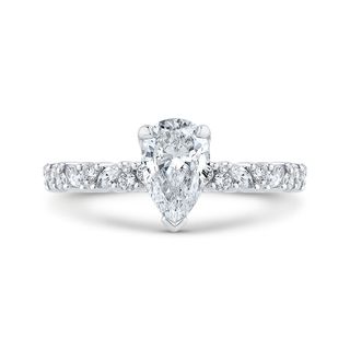 14K White Gold Pear Cut Diamond Engagement Ring Mounting With 17 Diamo