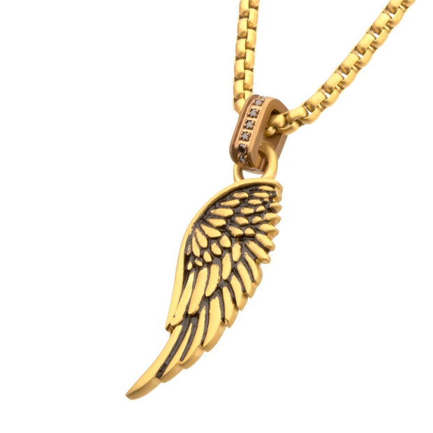 Men's 18Kt Gold Plated Matte Finish Steel Oxidized Phoenix Pendant Wit