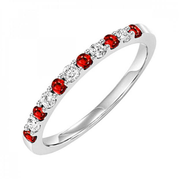 10kt White Gold Prong Set Band With 8 Round Rubies .16 And 9 Round Diamonds .22tdw