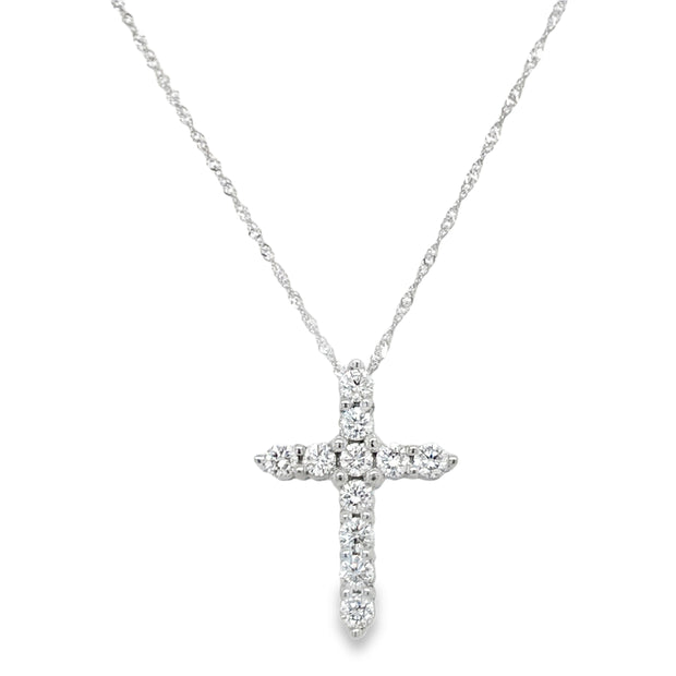 14kt White Gold Cross With 11 Round Diamonds .82tdw G/H Si2