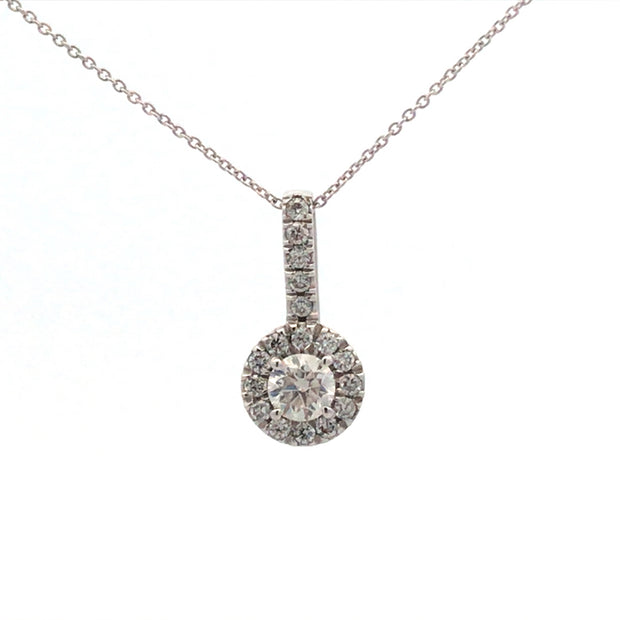 14kt White Gold Halo Pendant With 18 Round Diamonds .50tdw