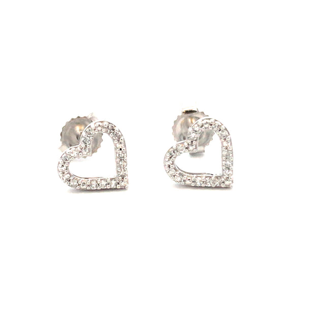 10Kt White Gold Heart Shaped Stud Earrings With 28 Diamonds H/I I2 .10