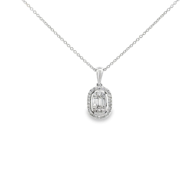 10k White Gold Natural Diamond Pendant With 3 Baguette And 30 Round Di