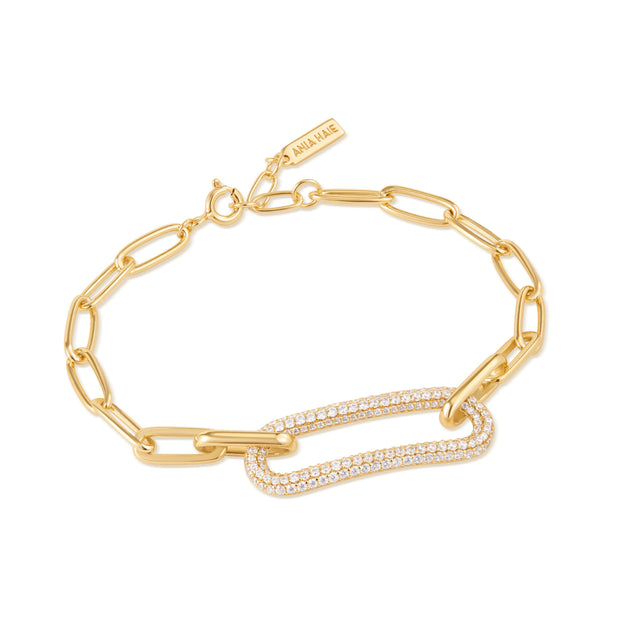 Sterling Silver Yellow Gold Plated Pave Link Bracelet