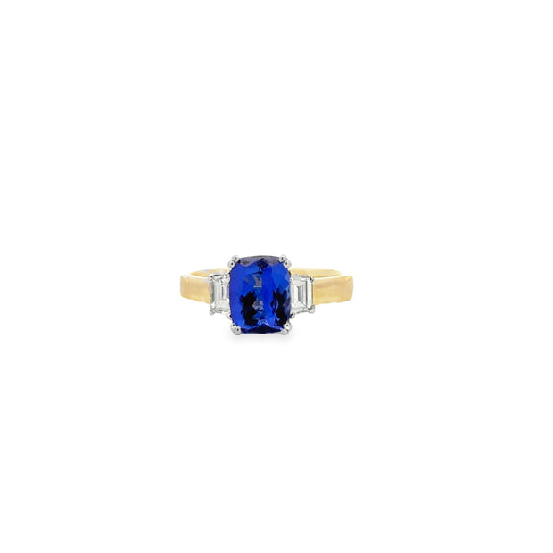 Lady's Yellow 14 Karat Tanzanite & Diamond Fashion Ring Size 7.5 With