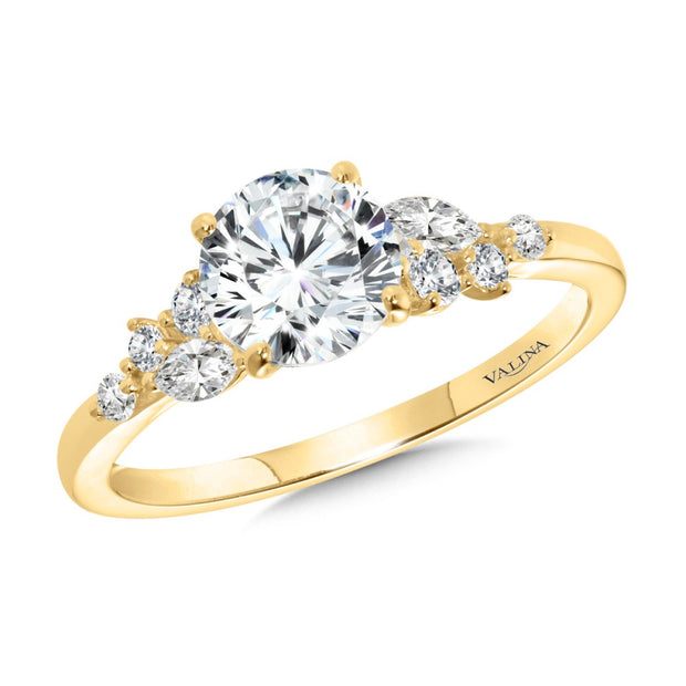 14kt yellow Gold Ring With 8 Marquise and Round Side Diamonds .28ct an