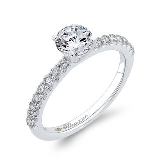 14Kt White Gold Carizza Engagement Ring Set with Round Cz Center and 16 Round Prong Set Diamonds on shoulder .28Ct TDW VS1 GH  Goes with WB110-1359