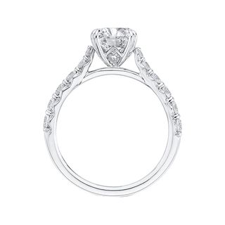 Round Diamond Engagement Ring In 14K White Gold Mounting With 15 Diamo