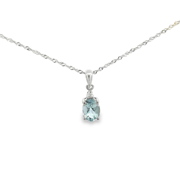 Lady's White 14 Karat Aquamarine Pendant Length 18 With One = 0.69Ct O
