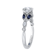 14K White Gold Round Diamond Engagement Ring Mounting With 4 Sapphires