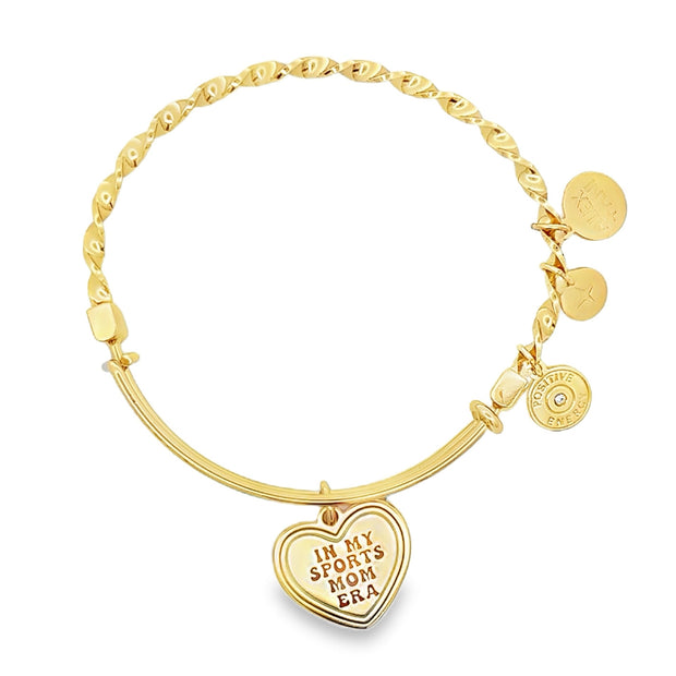 "In My Sports Mom Era" Heart Charm Yellow Tone Twist Bangle