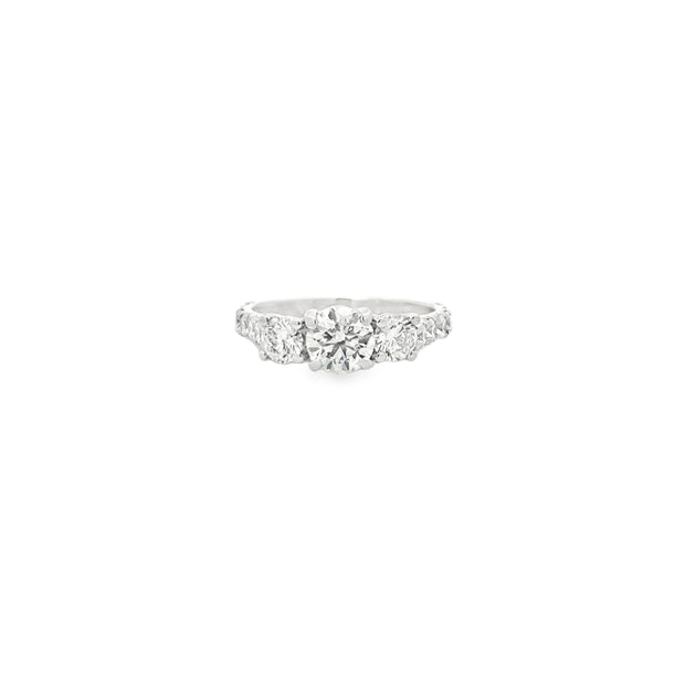 Vintage Platinum Engagement Ring Prong Set With One Round Brilliant Cu
