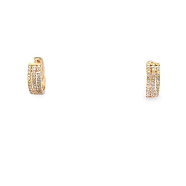 Lady's Yellow 10 Karat Diamond Three Row Hoop Earrings With 72 = 0.25T