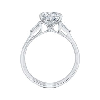 14K White Gold Round Cut Diamond Engagement Ring Mounting With 4 Diamo