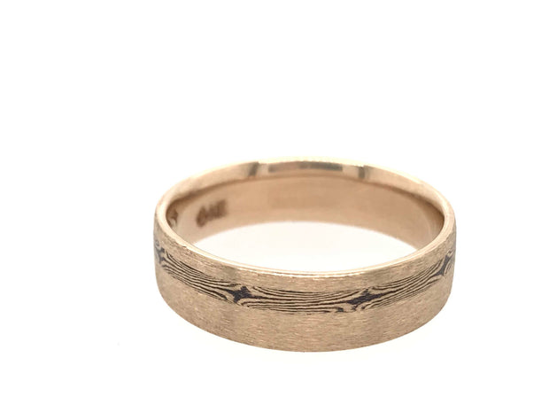 6mm Flat Satin Finish Yellow Gold With Mokume Gane Yellow Gold And Shakudo Inlay