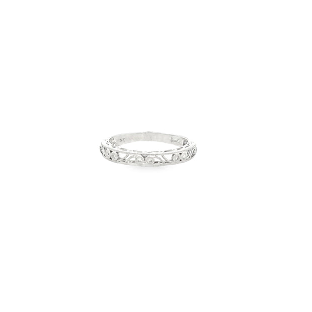 Vintage 14Kt White Gold Wedding Band Flush Set With Eight Round Brilli