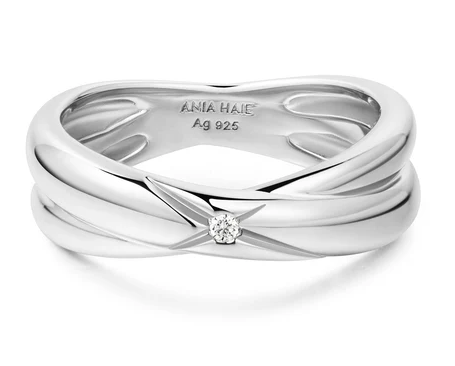 Sterling Silver Cross Double Ring With CZ