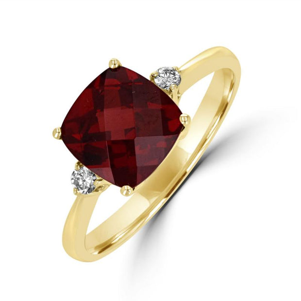 14kt Yellow Gold 8mm 2.56ct  Cushion Checkerboard Garnet Center With 1