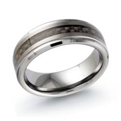 Grey Tungsten Band 8mm With Black Carbon Fiber Center Size 10