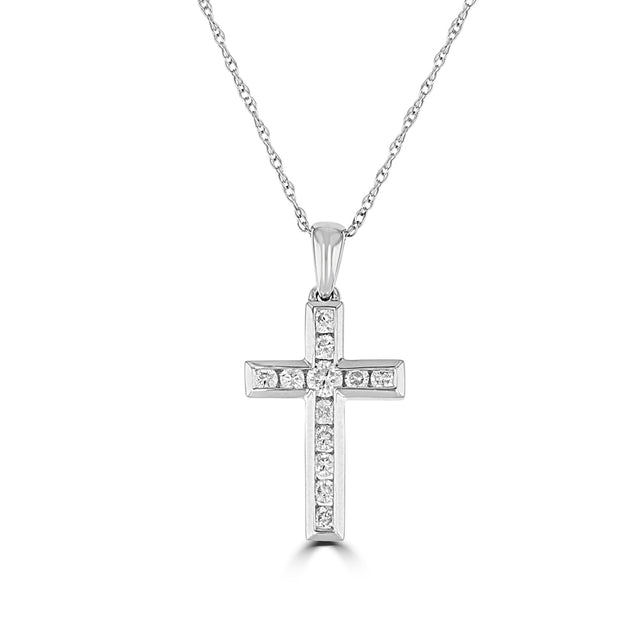 114kt White Gold Cross Pendant With 12 Channel Set Round Diamonds At .