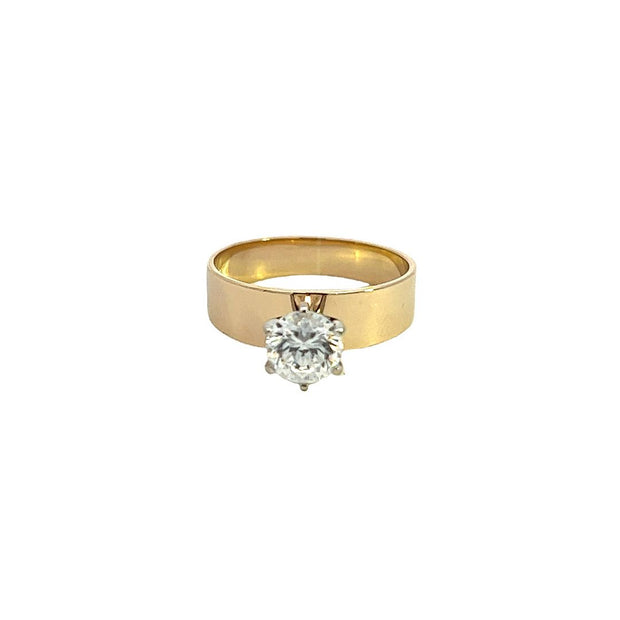 14 Karat Yellow Gold Ring Prong Set With One 6.2Mm Round Cubic Zirconi