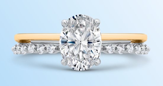 14K Yellow Gold Oval CZ 1.50ct Engagement Ring (Semi-Mount) With 30 Ro