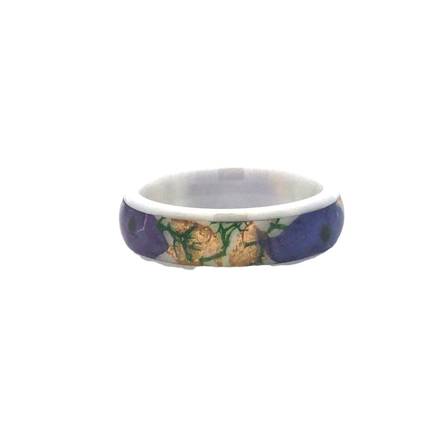 6mm White Ceramic Dome Polish Moss Gold Leaf Purple Flower Inlay