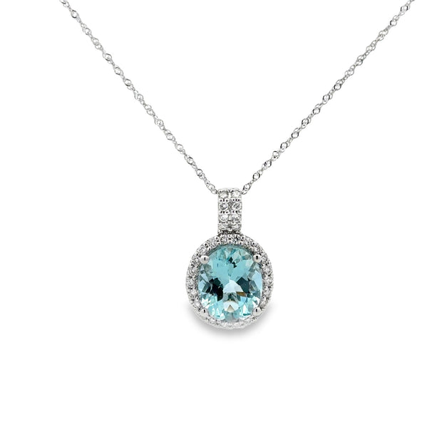 Lady's White 14 Karat Aquamarine Pendants Length 18 With One = 3.19Ct