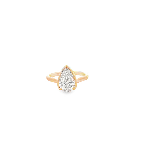 14kt Yellow Gold Ring With Pear Shaped Lab Grown Diamond 2.05ct E VS2