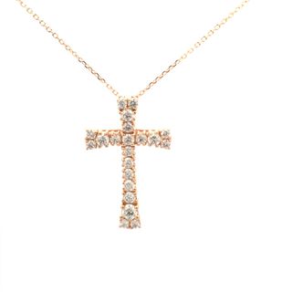 14Kt Yellow Gold Cross Pendant With Round Diamonds .30tdw H I1 On 18"