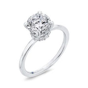14K White Gold Round Cut Diamond Classic Engagement Ring Mounting With