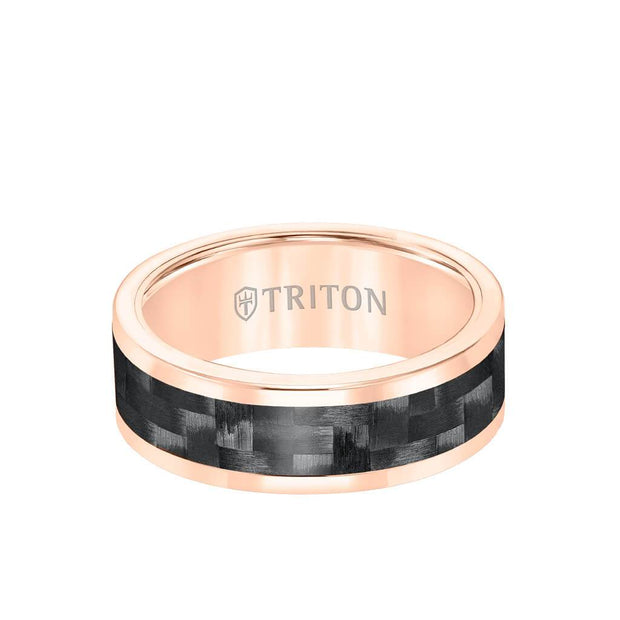 8mm Comfort Fit Rose Tungsten Carbide Ring with Black Center Size 10