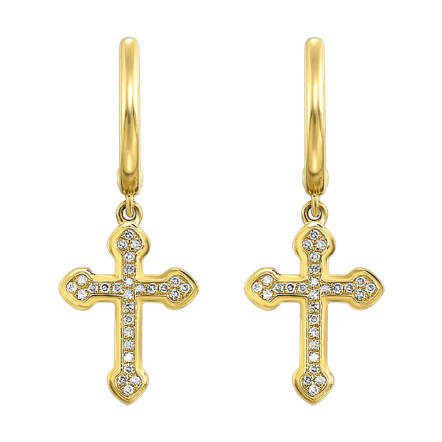 14kt Yellow Gold Dangle Cross Earrings With 56 Round Diamonds .20tdw H