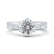 14K White Gold Round Cut Diamond Engagement Ring Mounting With 4 Diamo