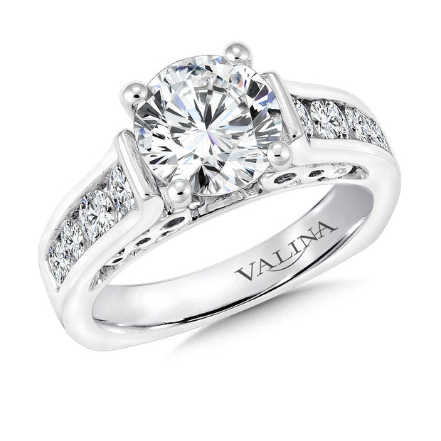 14kt White Gold Ring With 10 Round Side Diamonds .70ct and Round CZ Ce