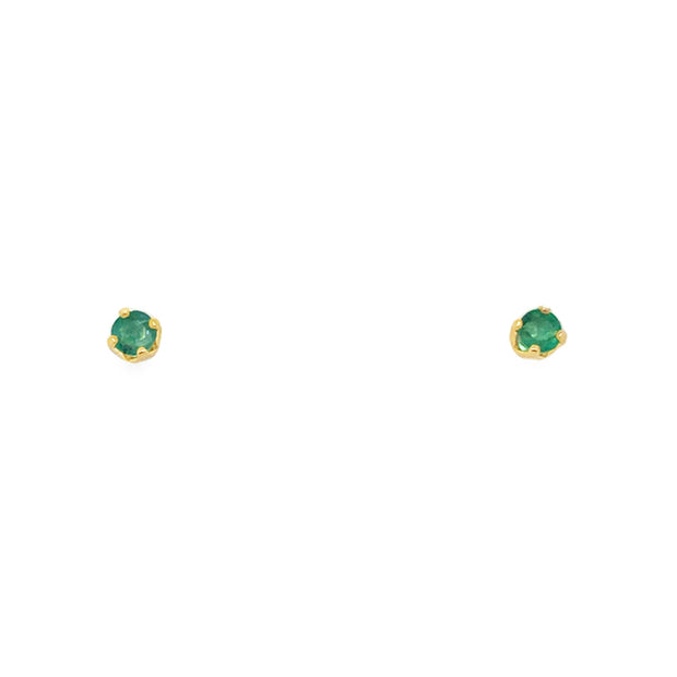 Vintage 14Kt Yellow Gold 2.75Mm Round Emerald Stud Earrings Weighing 0