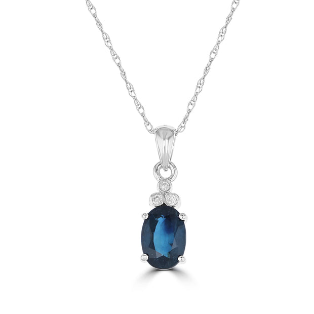14kt White Gold Pendant With .85ct Oval Sapphire With 3 Round Diamonds