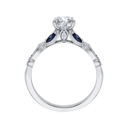 14K White Gold Round Diamond Engagement Ring Mounting With 4 Sapphires