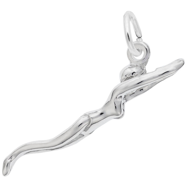 Sterling Silver Diving Female Swimmer Charm.