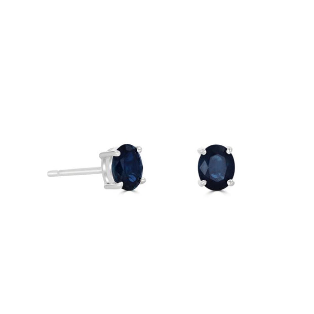 14kt White Gold Oval Blue Sapphire Earrings .85ct