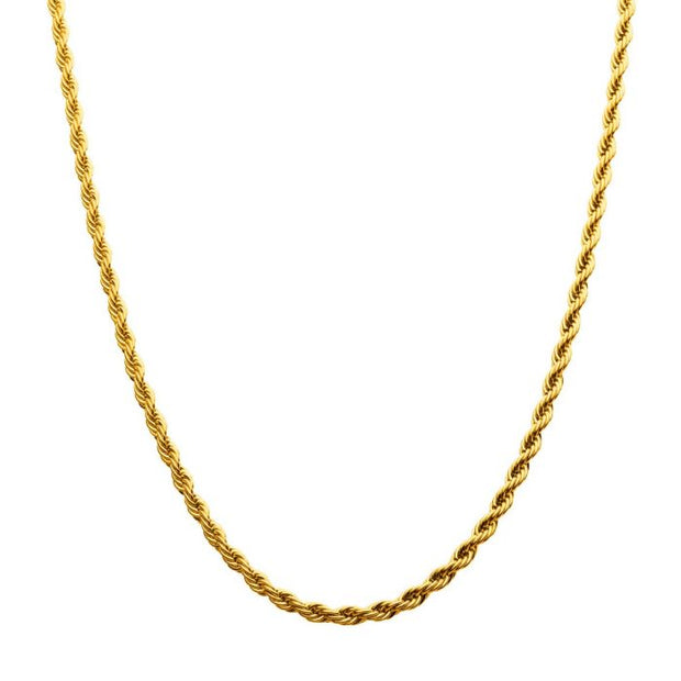 Men's Stainless Steel 6mm 18K Gold Plated 22" Rope Chain Necklace.