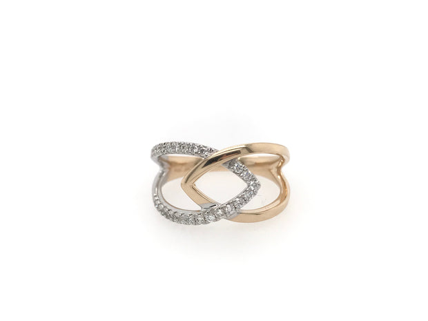 14Kt Two Tone Ring With 27 Diamonds .20Ct Tdw