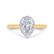 14K Two-Tone Gold Pear Diamond Halo Engagement Ring Mounting With 19 D