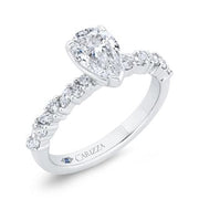 14K White Gold Pear Cut Diamond Engagement Ring Mounting With 17 Diamo