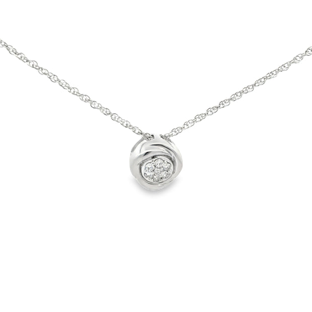 Lady's White Sterling Silver Diamond Cluster Swirl Bezel Pendant Lengt