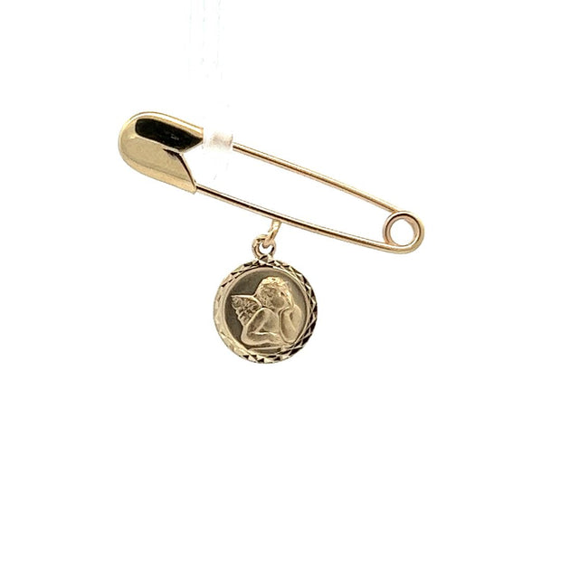 14 Karat Yellow Gold Safety Pin With Angel Attachment, Weight 1.4 Gram