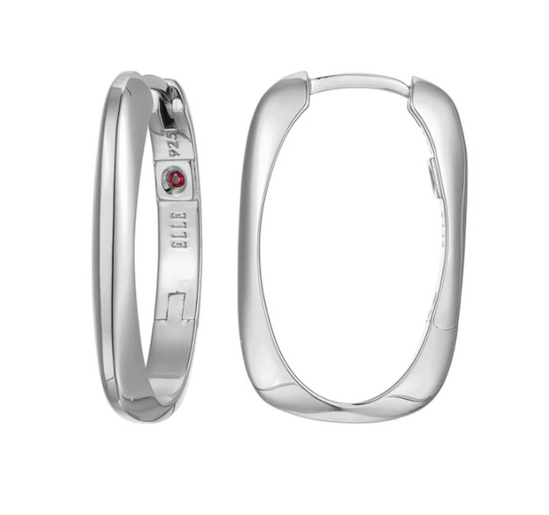 Sterling Silver ELLE "Allure" Rhodium Plated 25mm Rectangular Hoop Ear