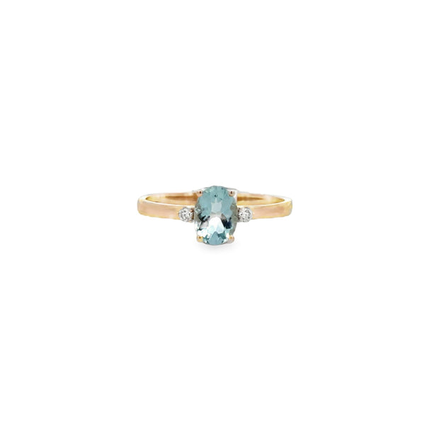 Lady's Yellow 14 Karat Aquamarine Fashion Ring Size 7 With One = 0.73C
